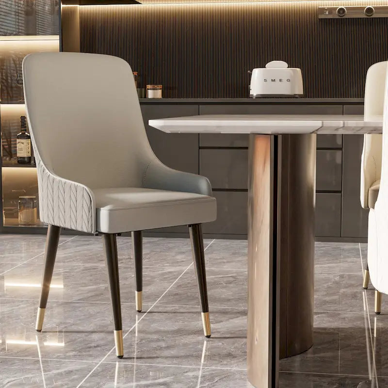 Modern PU Leather Set of 2 Dining Chairs with Metal Legs - 17 x17 x36