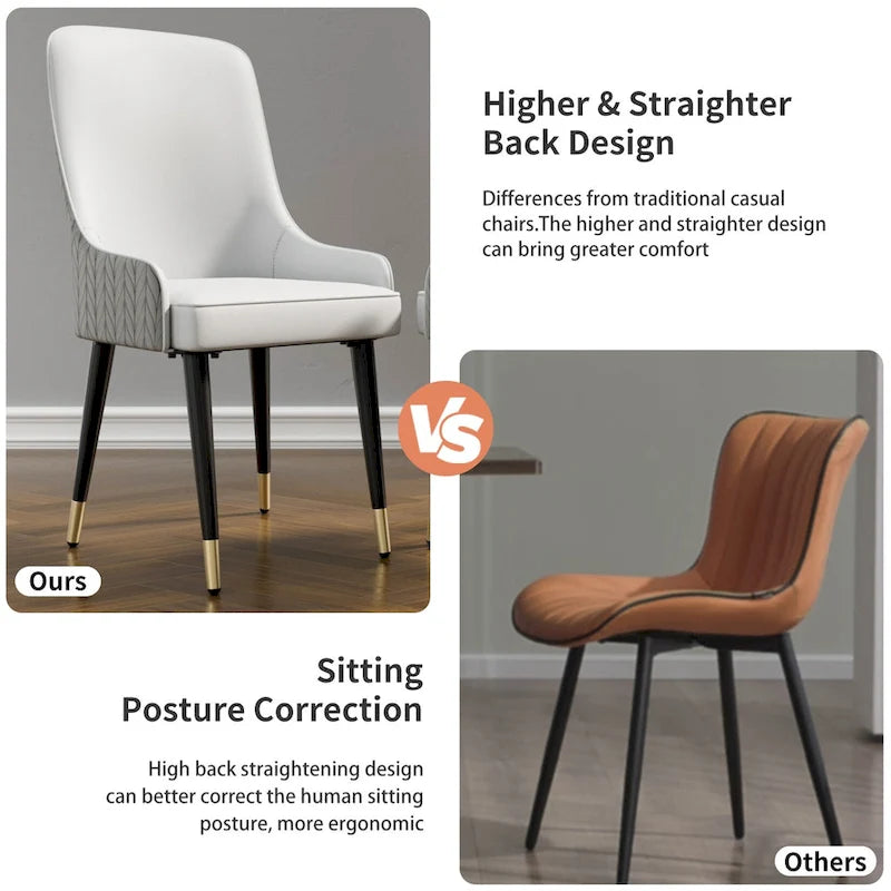 Modern PU Leather Set of 2 Dining Chairs with Metal Legs - 17 x17 x36