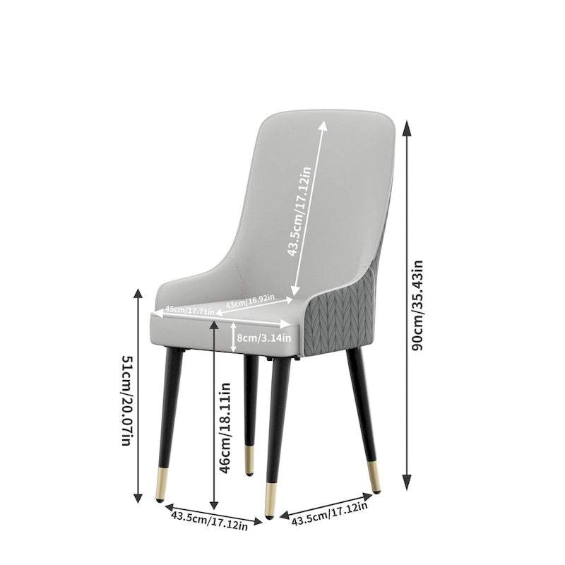 Modern PU Leather Set of 2 Dining Chairs with Metal Legs - 17 x17 x36