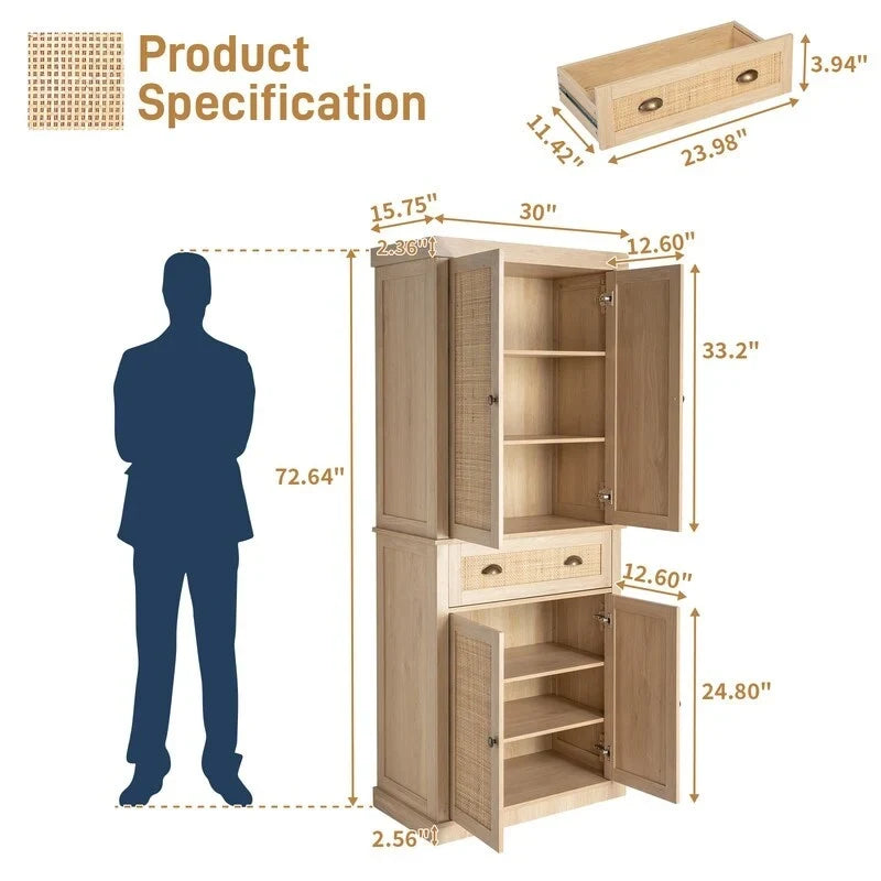 Rattan Wooden Wardrobe - N/A