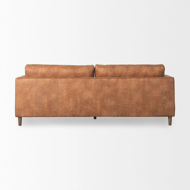 Loretta Cognac Brown Faux Leather Three Seater Sofa w/ Bolster Cushions - 87.9W x 36.2D x 33.8H