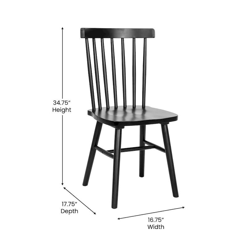 Windsor Style Commercial Solid Wood Spindle Back Dining Chairs -Set of 2