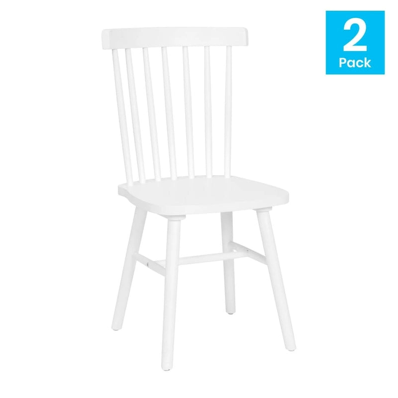 Windsor Style Commercial Solid Wood Spindle Back Dining Chairs -Set of 2