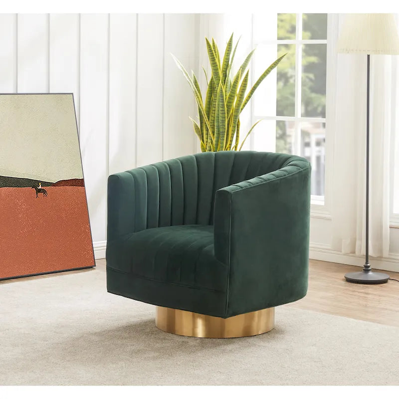 SAFAVIEH Couture Matejka Swivel Channel Tufted Barrel Chair - 28  W x 31  L x 30  H - 28Wx31Dx30H