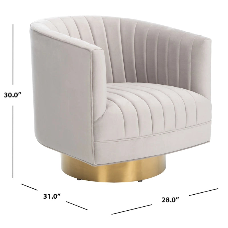 SAFAVIEH Couture Matejka Swivel Channel Tufted Barrel Chair - 28  W x 31  L x 30  H - 28Wx31Dx30H