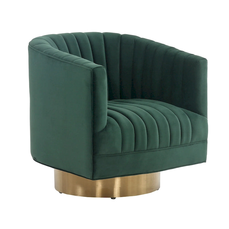 SAFAVIEH Couture Matejka Swivel Channel Tufted Barrel Chair - 28  W x 31  L x 30  H - 28Wx31Dx30H