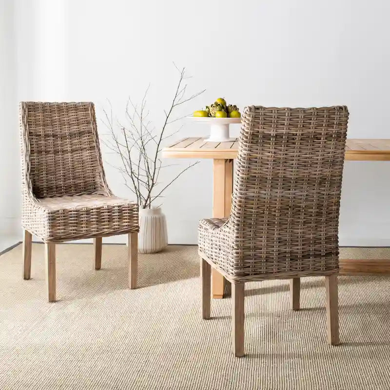 SAFAVIEH Charolette Indoor Wicker Brown Sloping Arm Chairs (Set of 2) - 20  x 24  x 39  - 20Wx24Dx39H