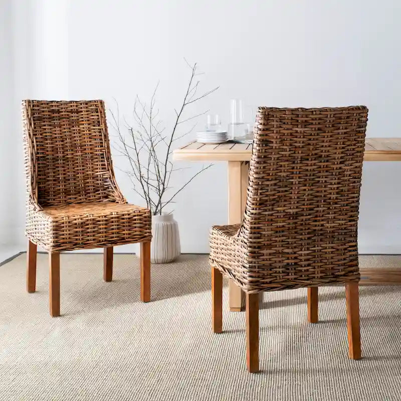 SAFAVIEH Charolette Indoor Wicker Brown Sloping Arm Chairs (Set of 2) - 20  x 24  x 39  - 20Wx24Dx39H