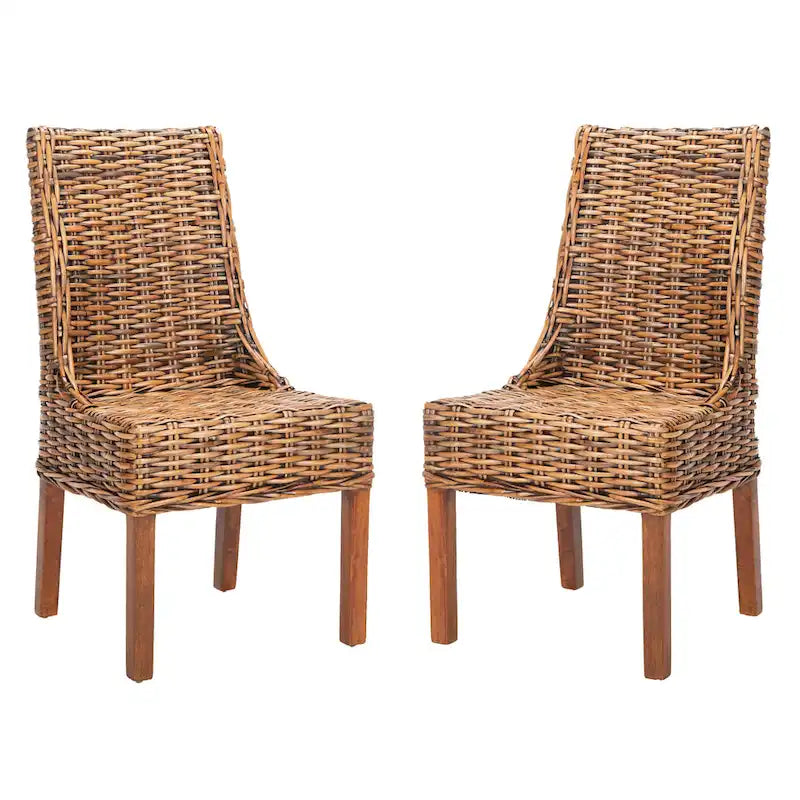 SAFAVIEH Charolette Indoor Wicker Brown Sloping Arm Chairs (Set of 2) - 20  x 24  x 39  - 20Wx24Dx39H