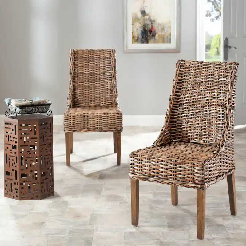 SAFAVIEH Charolette Indoor Wicker Brown Sloping Arm Chairs (Set of 2) - 20  x 24  x 39  - 20Wx24Dx39H