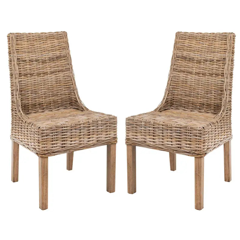 SAFAVIEH Charolette Indoor Wicker Brown Sloping Arm Chairs (Set of 2) - 20  x 24  x 39  - 20Wx24Dx39H
