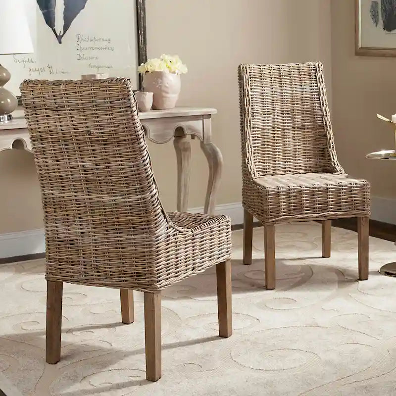 SAFAVIEH Charolette Indoor Wicker Brown Sloping Arm Chairs (Set of 2) - 20  x 24  x 39  - 20Wx24Dx39H