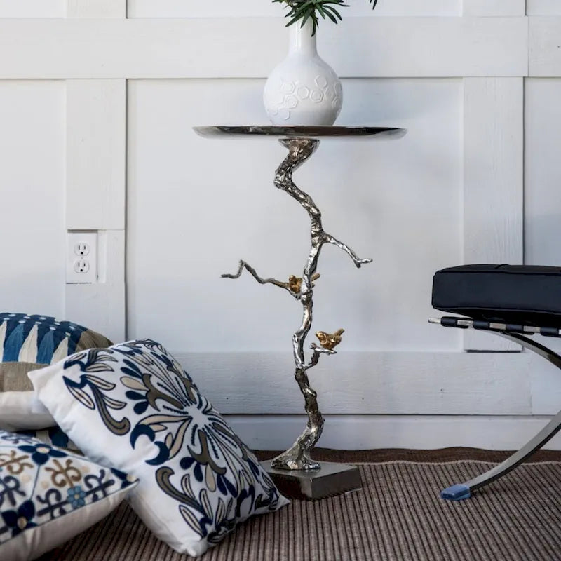 28  White and Gold Welling Demilune Round Side Table