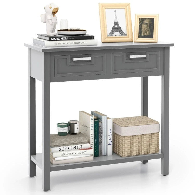 Narrow Console Table with Drawers and Open Storage Shelf - 31.5 L x 14 W x 32 H