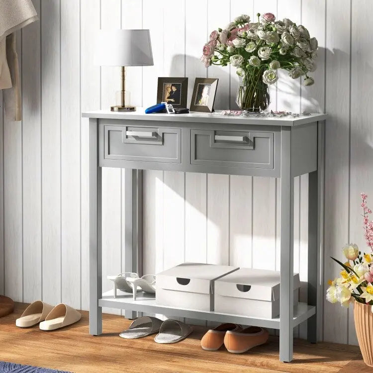 Narrow Console Table with Drawers and Open Storage Shelf - 31.5 L x 14 W x 32 H