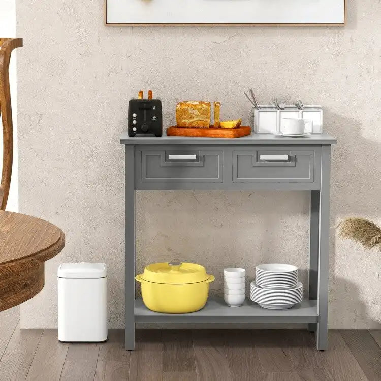Narrow Console Table with Drawers and Open Storage Shelf - 31.5 L x 14 W x 32 H