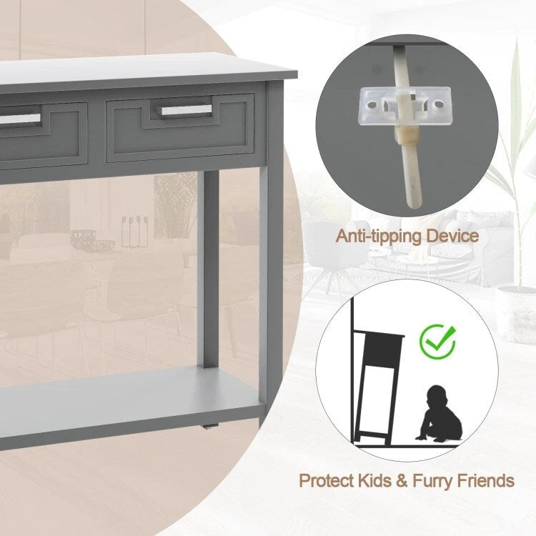 Narrow Console Table with Drawers and Open Storage Shelf - 31.5 L x 14 W x 32 H