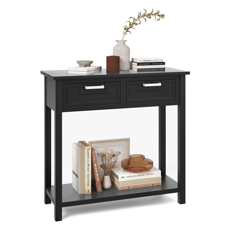 Narrow Console Table with Drawers and Open Storage Shelf - 31.5 L x 14 W x 32 H