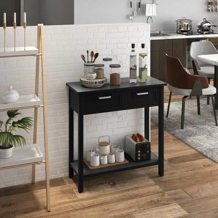 Narrow Console Table with Drawers and Open Storage Shelf - 31.5 L x 14 W x 32 H