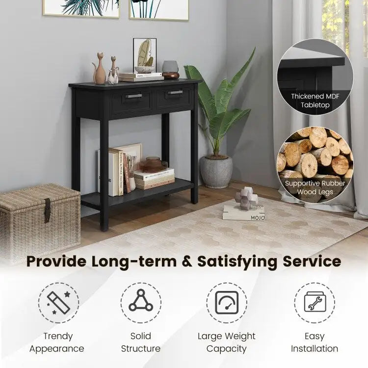 Narrow Console Table with Drawers and Open Storage Shelf - 31.5 L x 14 W x 32 H