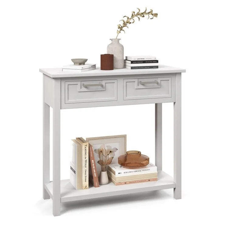 Narrow Console Table with Drawers and Open Storage Shelf - 31.5 L x 14 W x 32 H