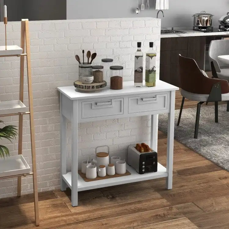 Narrow Console Table with Drawers and Open Storage Shelf - 31.5 L x 14 W x 32 H