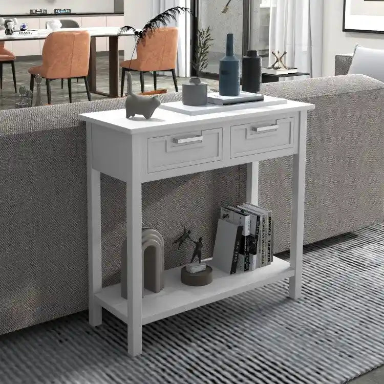 Narrow Console Table with Drawers and Open Storage Shelf - 31.5 L x 14 W x 32 H