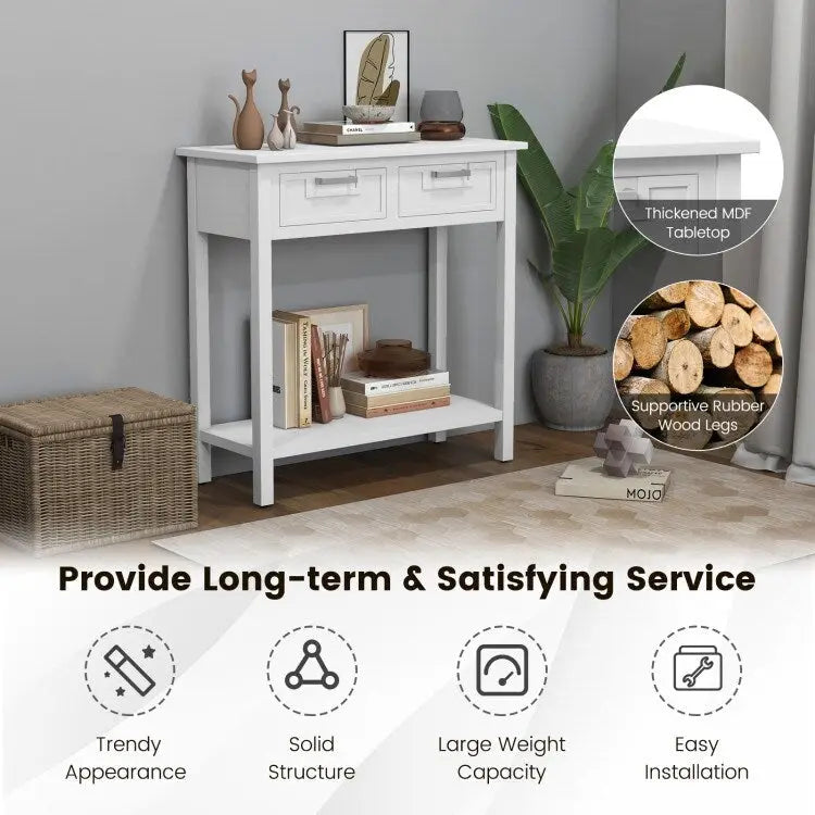 Narrow Console Table with Drawers and Open Storage Shelf - 31.5 L x 14 W x 32 H