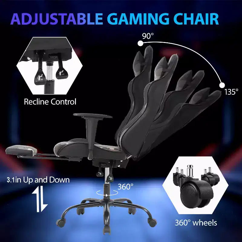 FDW Racing Gaming Chair Video Game Chairs with Computer Desk PU Leather Headrest Lumbar Support & 360-Swivel Seat