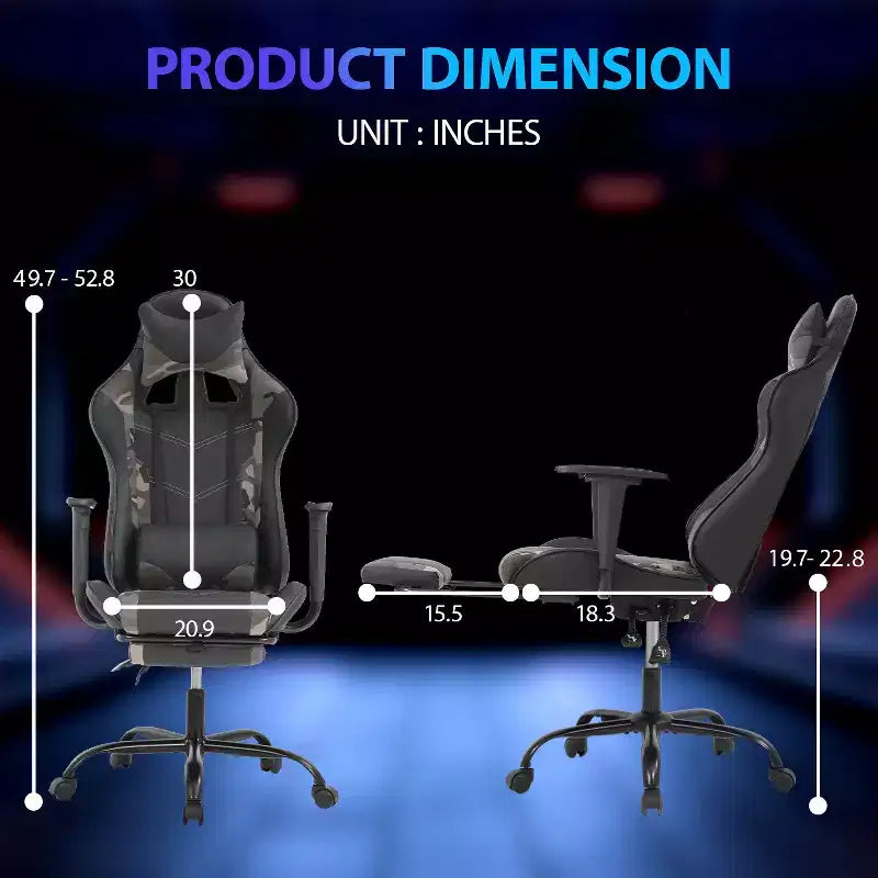 FDW Racing Gaming Chair Video Game Chairs with Computer Desk PU Leather Headrest Lumbar Support & 360-Swivel Seat