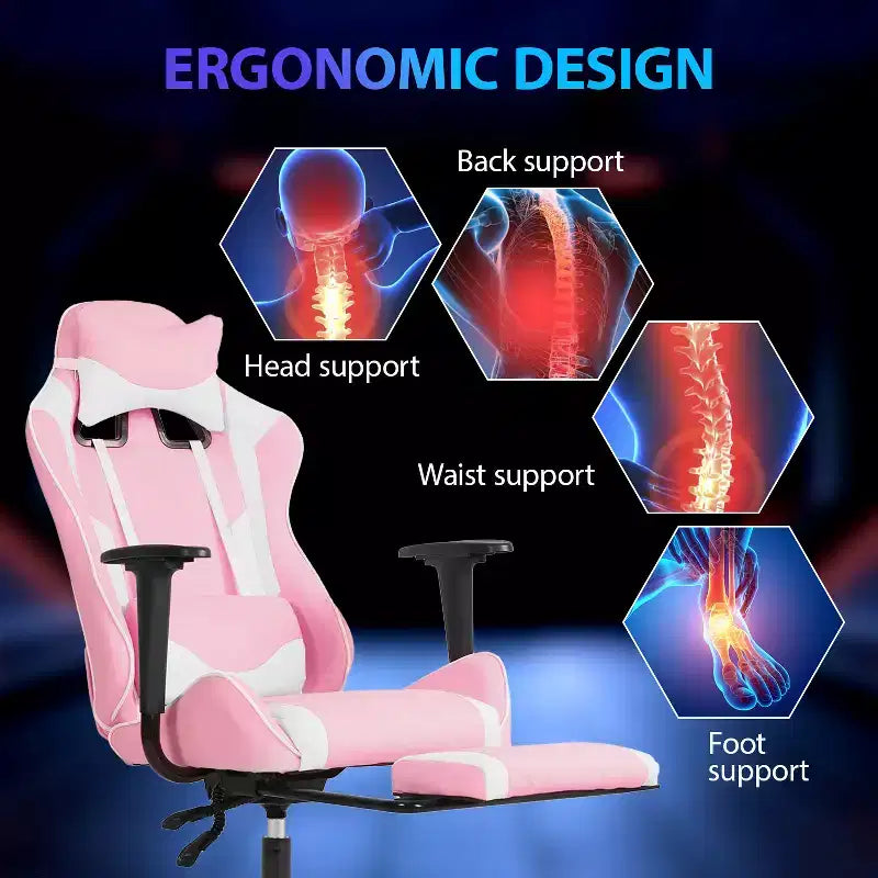 FDW Racing Gaming Chair Video Game Chairs with Computer Desk PU Leather Headrest Lumbar Support & 360-Swivel Seat
