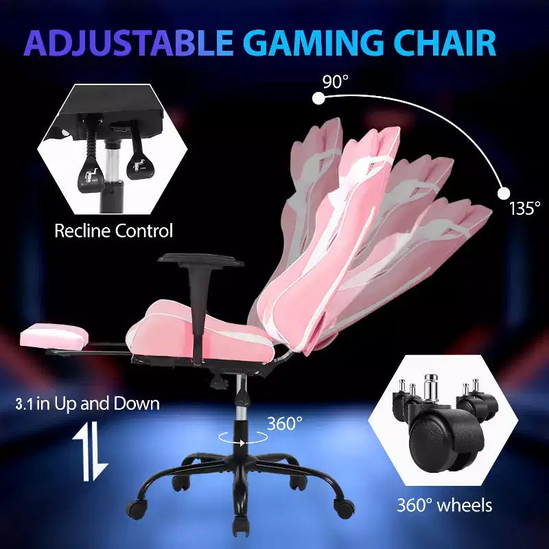 FDW Racing Gaming Chair Video Game Chairs with Computer Desk PU Leather Headrest Lumbar Support & 360-Swivel Seat