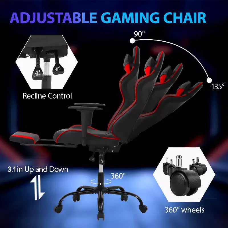 FDW Racing Gaming Chair Video Game Chairs with Computer Desk PU Leather Headrest Lumbar Support & 360-Swivel Seat