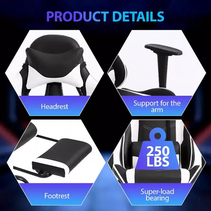 FDW Racing Gaming Chair Video Game Chairs with Computer Desk PU Leather Headrest Lumbar Support & 360-Swivel Seat