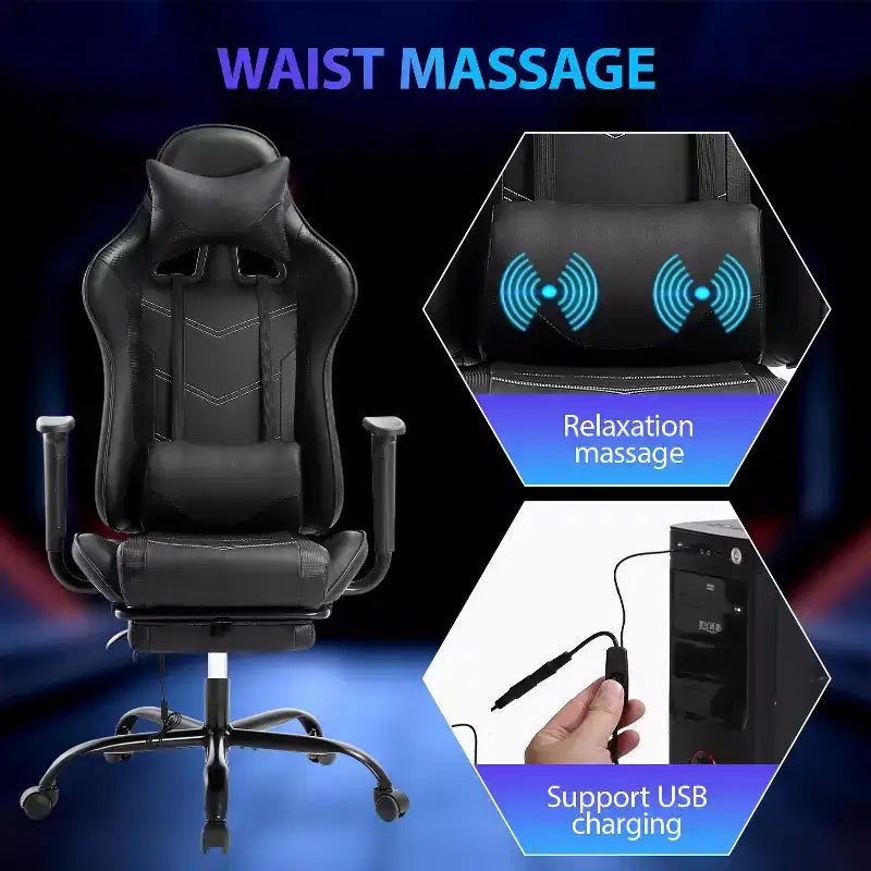FDW Racing Gaming Chair Video Game Chairs with Computer Desk PU Leather Headrest Lumbar Support & 360-Swivel Seat