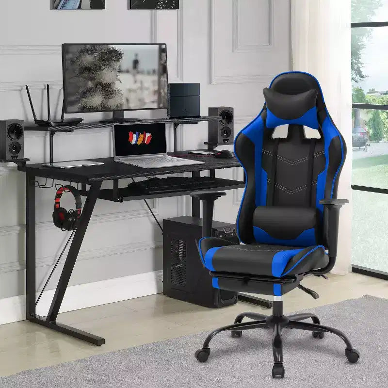 FDW Racing Gaming Chair Video Game Chairs with Computer Desk PU Leather Headrest Lumbar Support & 360-Swivel Seat