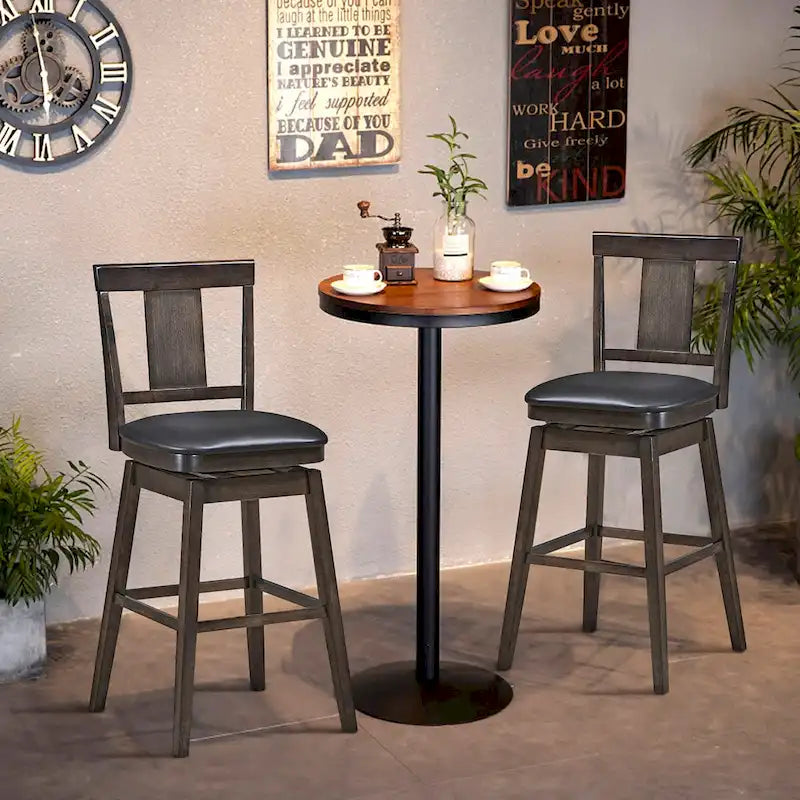Swivel Bar Stool 29 inch Upholstered Pub Height Bar Chair with Rubber - Dark Grey