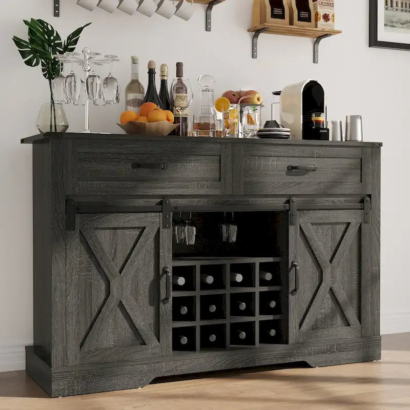 Royalcraft 51.96 Inch Bar Cabinet with Wine Rack and Large Storage