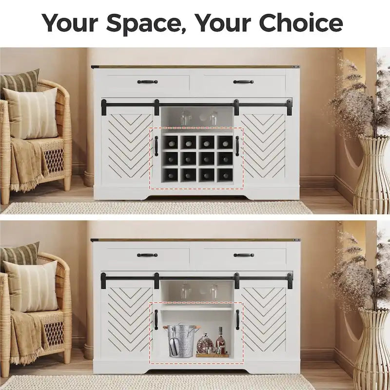 Royalcraft 51.96 Inch Bar Cabinet with Wine Rack and Large Storage