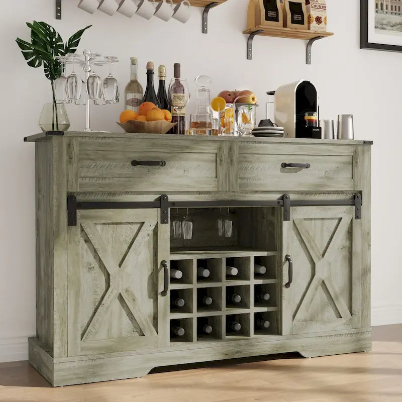 Royalcraft 51.96 Inch Bar Cabinet with Wine Rack and Large Storage