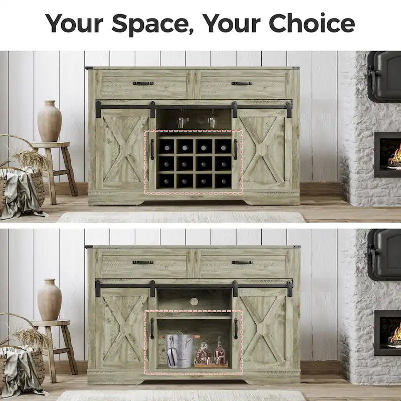 Royalcraft 51.96 Inch Bar Cabinet with Wine Rack and Large Storage