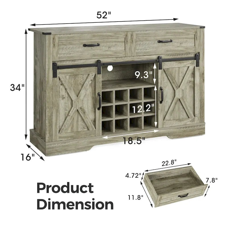 Royalcraft 51.96 Inch Bar Cabinet with Wine Rack and Large Storage
