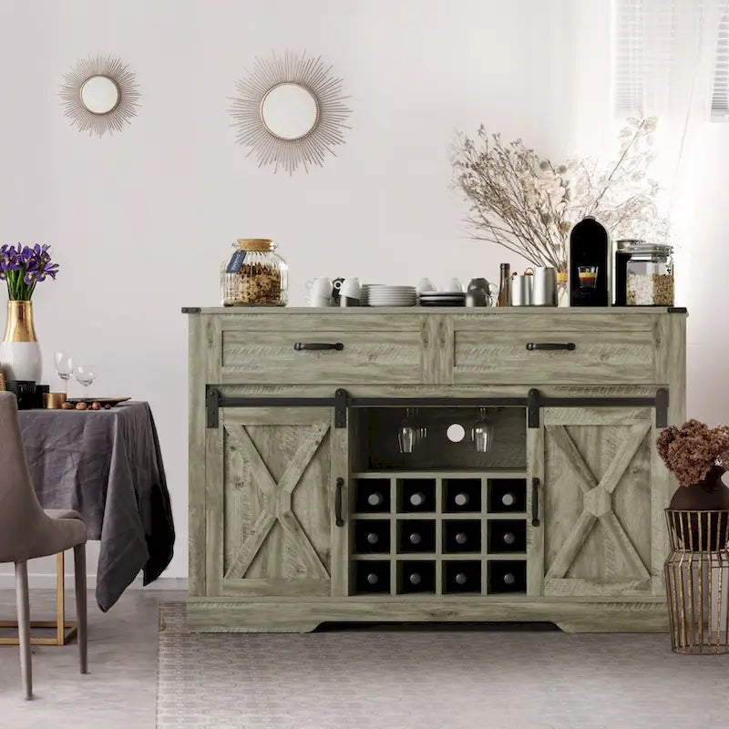 Royalcraft 51.96 Inch Bar Cabinet with Wine Rack and Large Storage