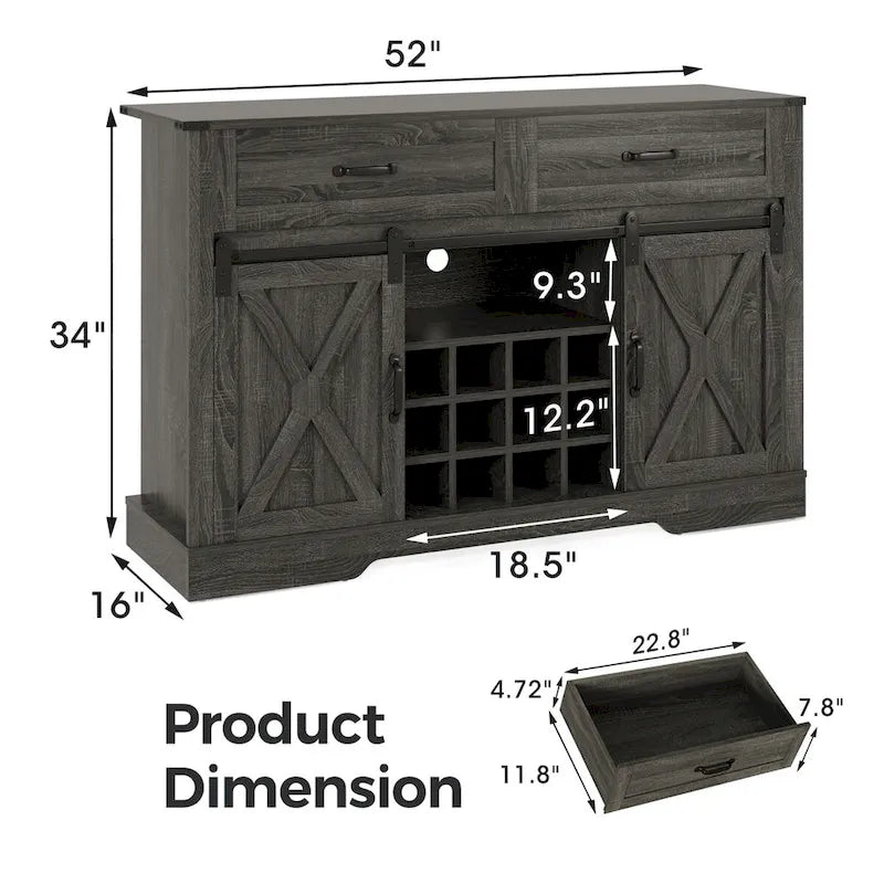 Royalcraft 51.96 Inch Bar Cabinet with Wine Rack and Large Storage