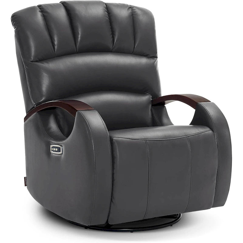 MCombo Power Swivel Glider Rocker Recliner with Adjustable Headrest for Nursery, Faux Leather PR616