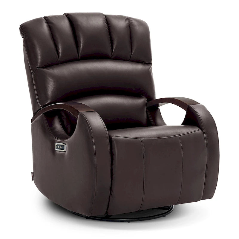 MCombo Power Swivel Glider Rocker Recliner with Adjustable Headrest for Nursery, Faux Leather PR616
