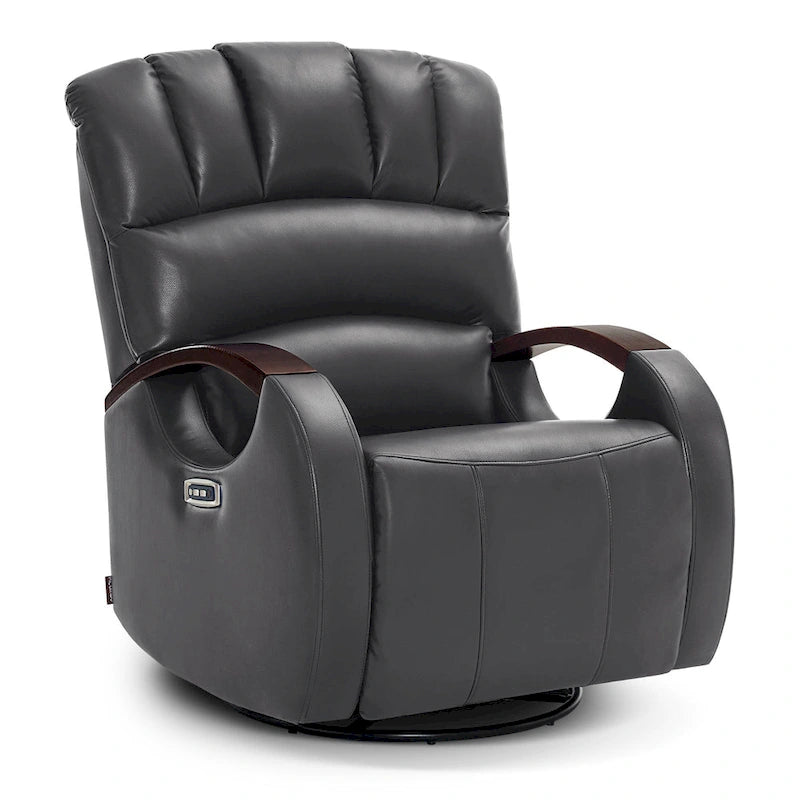 MCombo Power Swivel Glider Rocker Recliner with Adjustable Headrest for Nursery, Faux Leather PR616