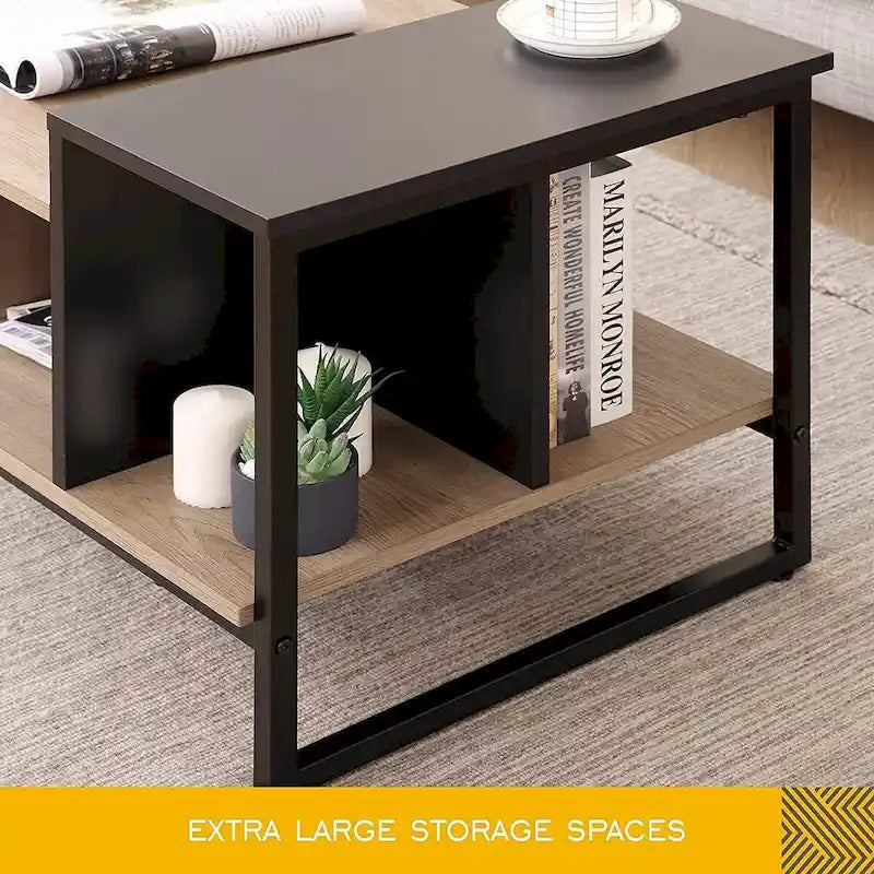 Farmhouse Glass Coffee Table with Storage, Metal Wood