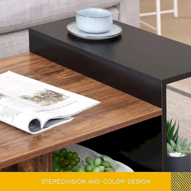 Farmhouse Glass Coffee Table with Storage, Metal Wood