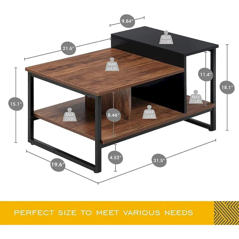 Farmhouse Glass Coffee Table with Storage, Metal Wood